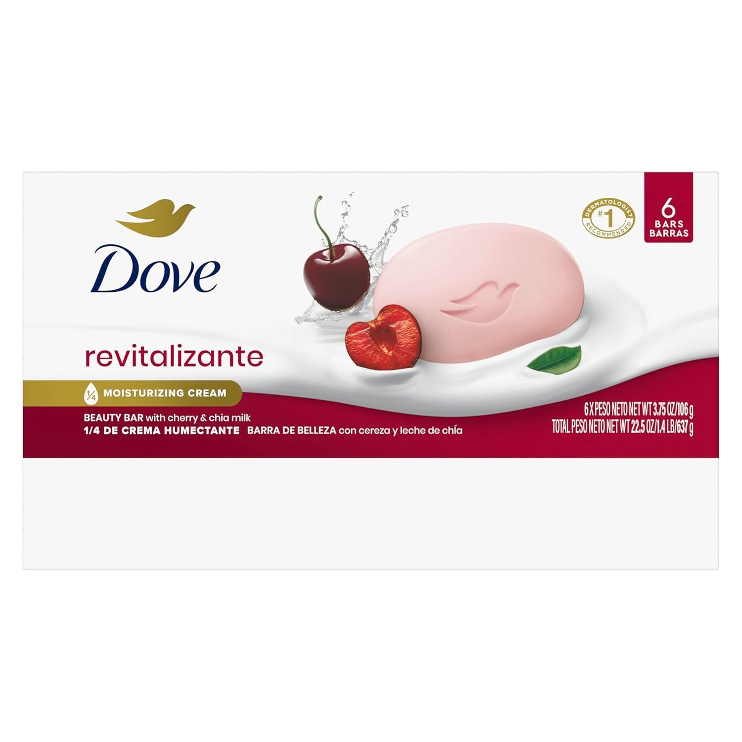 Dove Beauty Bar Soap Cherry & Chia Milk, Pack of 6 for Radiant Skin, 3.75 oz