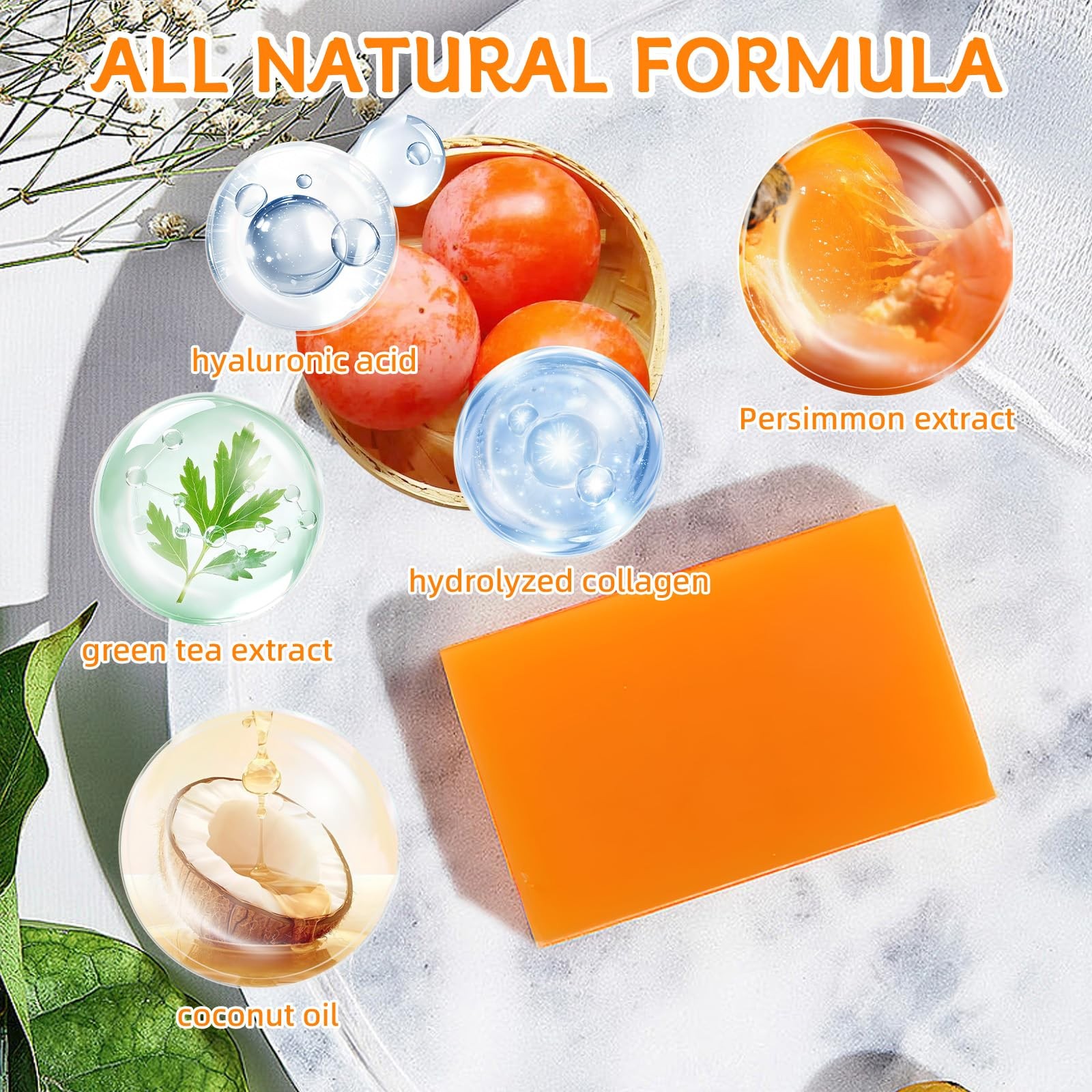 2PCS Persimmon Soap Bar for Body, Natural Deodorant Body Bar Soap for Remove …