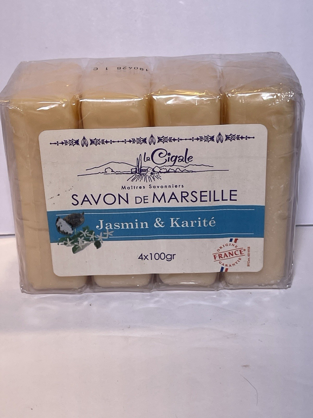 Savon De Marseille La Cigale Jasmin & Karité Soap Pack of 4 x 100g NEW Sealed