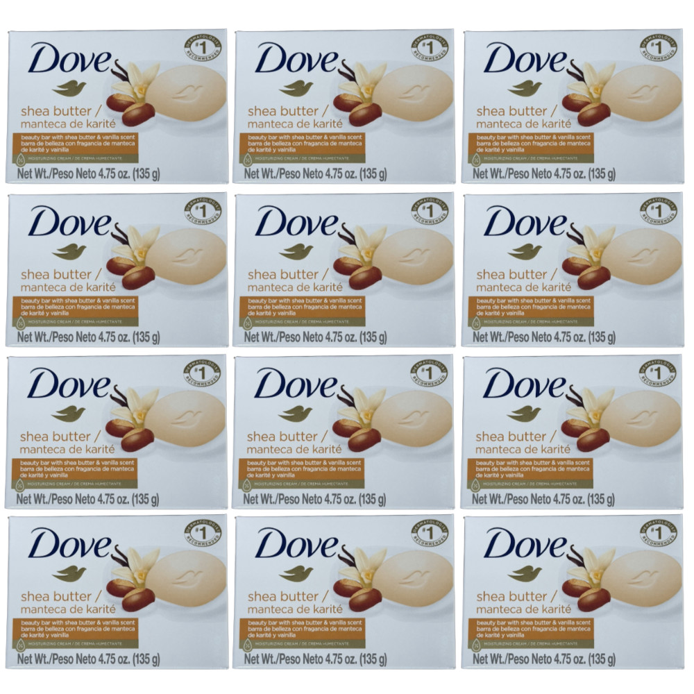 Dove Soap Shea Butter Beauty Bar w/ Shea Butter Vanilla Scent 135g 4.75 oz 12x