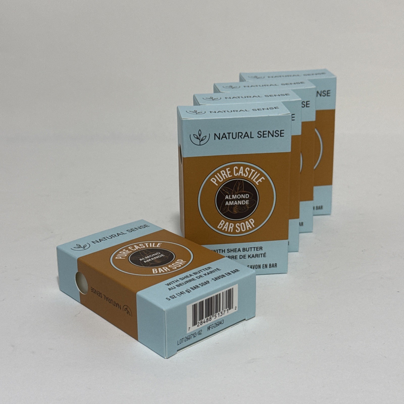 Natural Sense Pure Castile Almond Bar Soap Plant Based 5 oz (141g) ~ 5 Pack