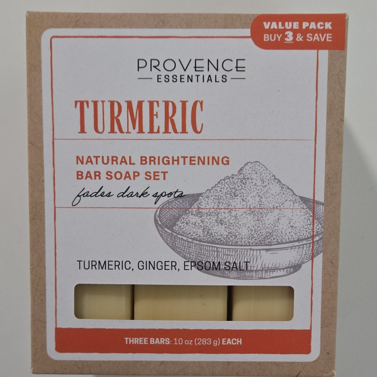 Provence Essentials Turmeric Brightening Bar Soap Set 3x10oz Ginger Epsom
