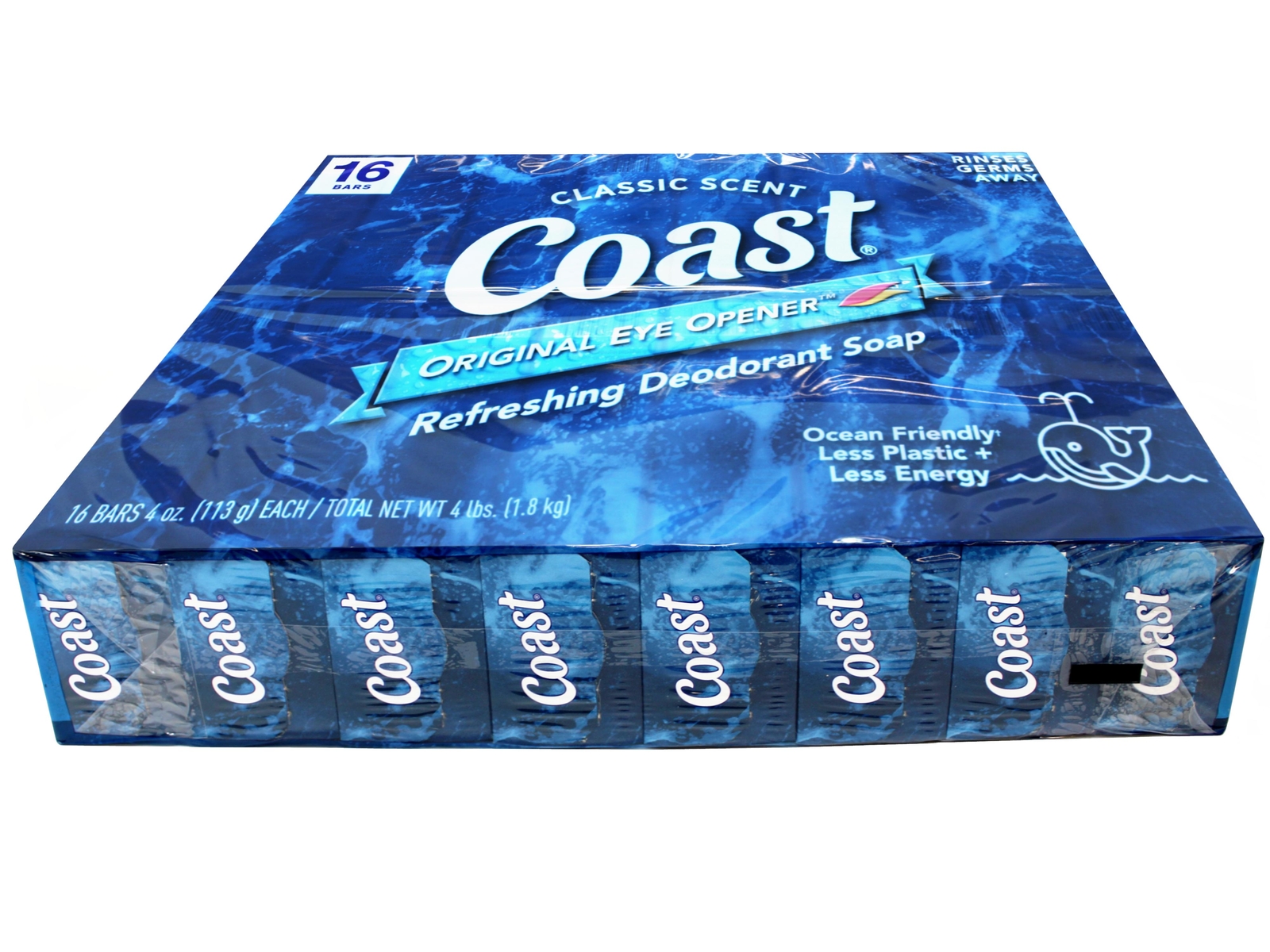 2 Pack Coast Refreshing Deodorant Bar Soap Classic Scent, 16 Bars, 4 oz Each