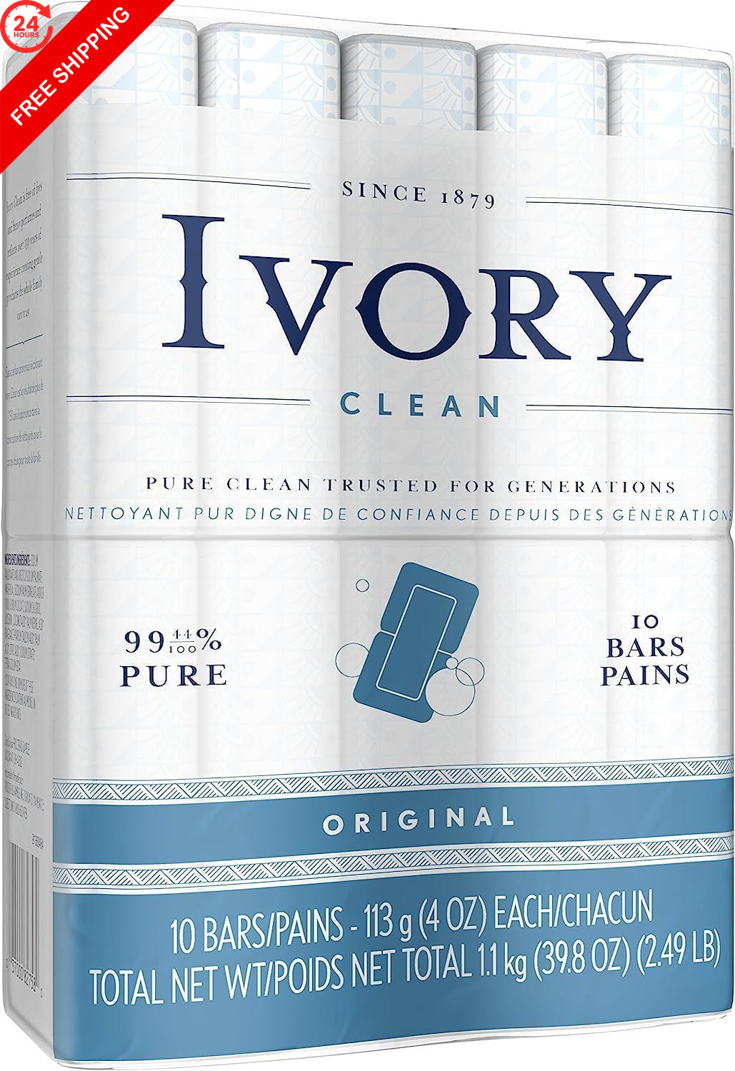 Ivory Gentle Bath Bar Soap, Designed for Whole 10 Ounce (Pack of 1), White