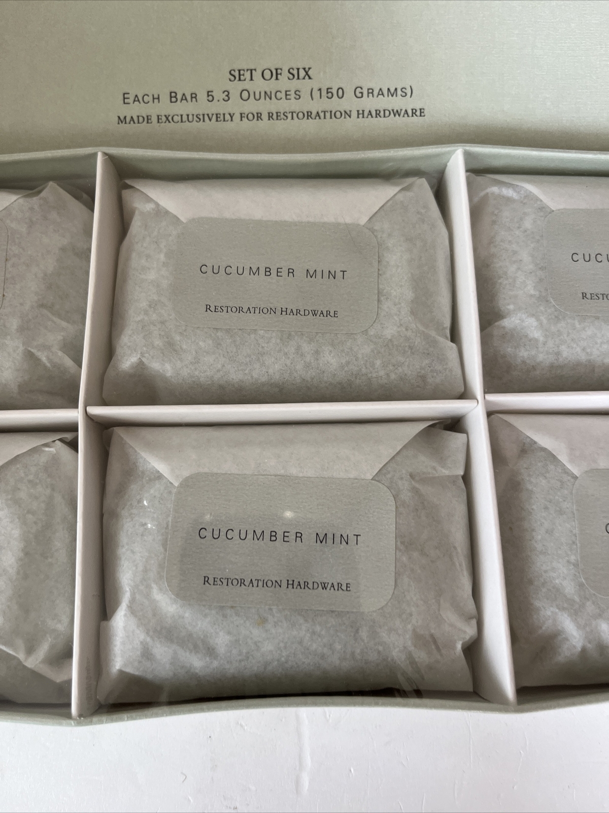 Restoration Hardware Cucumber Mint Set Bars 6x 5.3 Oz NOS