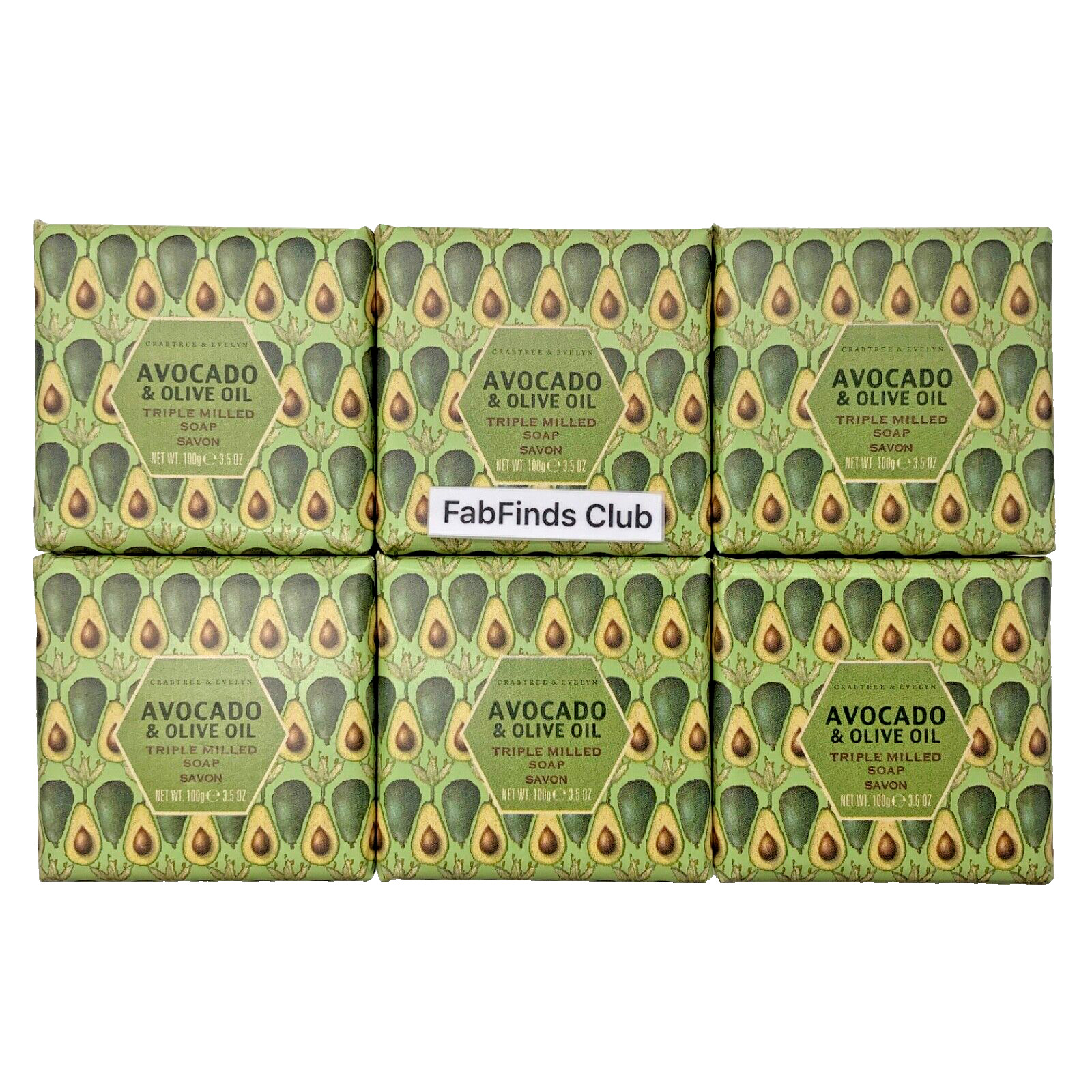 Crabtree Evelyn Avocado & Olive Oil Bar Soap Triple Milled 21oz(6×3.5oz) 6pc Set