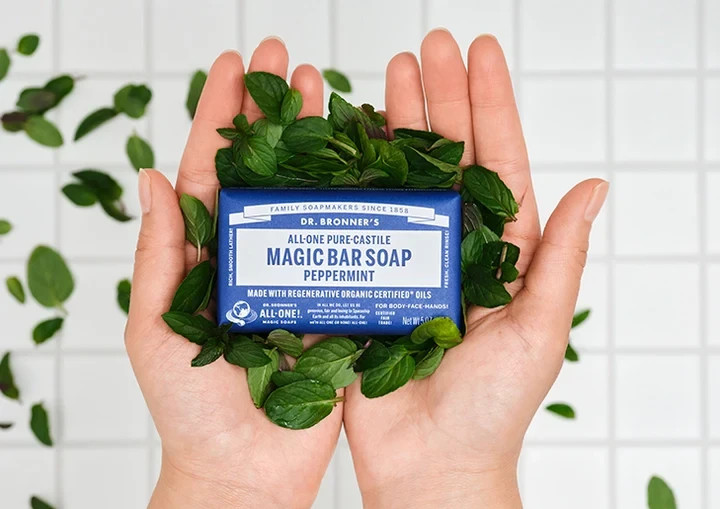 Dr. Bronner’s Organic All-One Pure-Castile Bar Soap, Peppermint – 5oz Pack of 6