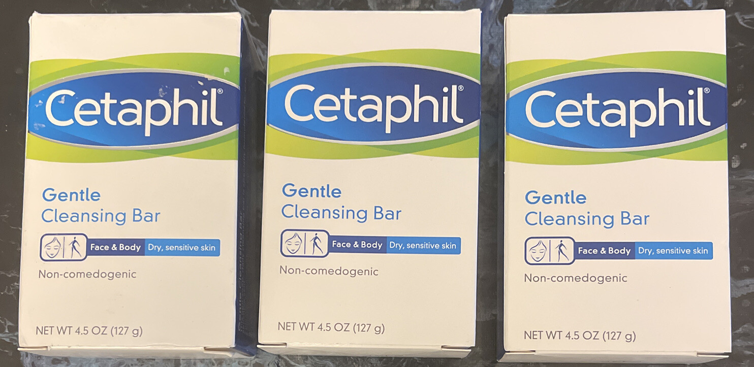 Lot of 3 Cetaphil Gentle Cleansing Bars for Dry Sensitive Skin 4.5 oz