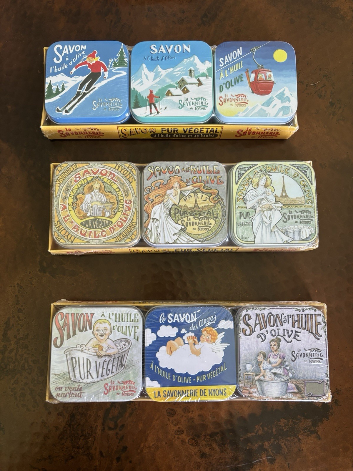 La Savonnerie de Nyons pur vegetal soap d’olive/3 Sets of 3 NEW TINS/Your Choice
