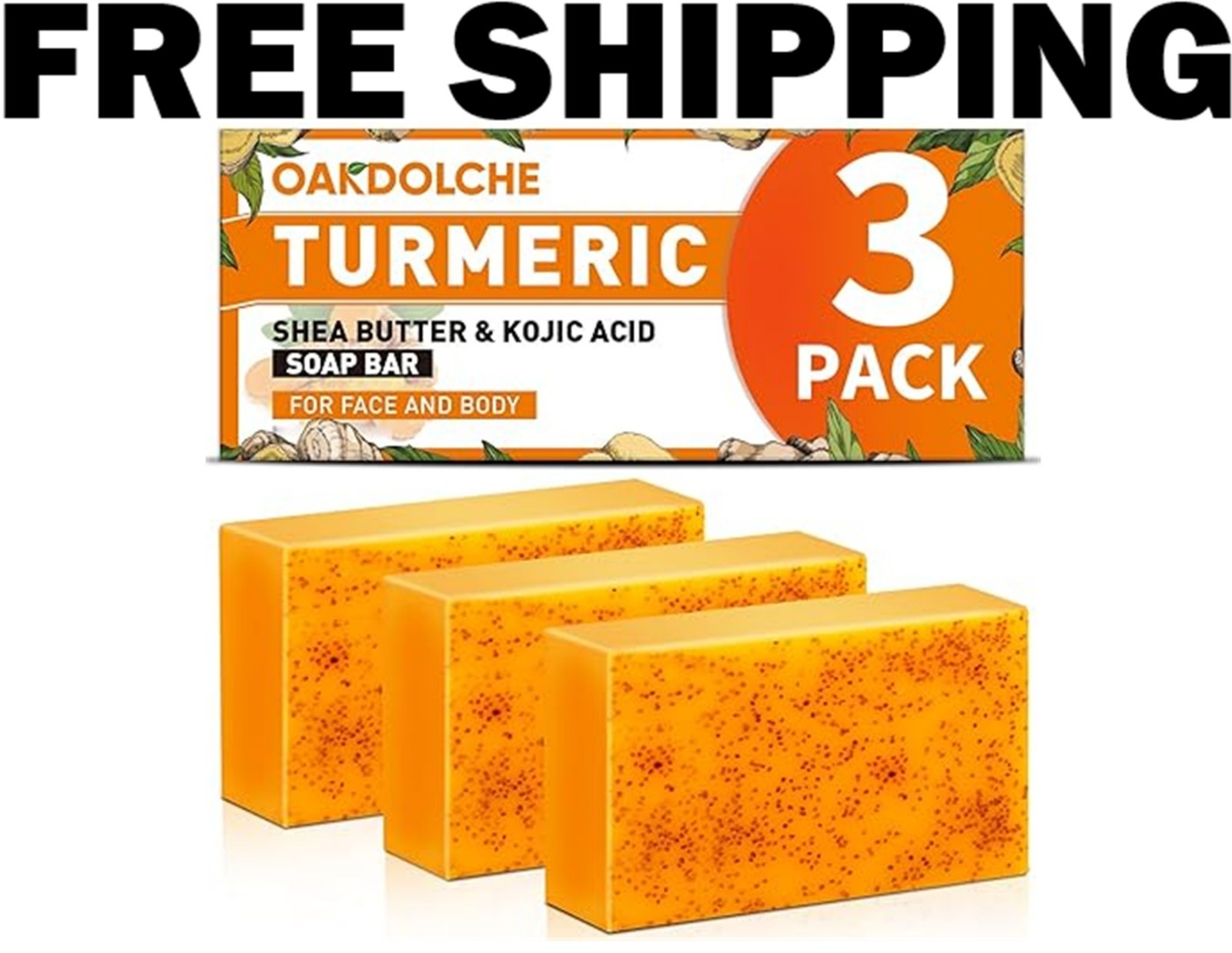 3 Pack Turmeric Kojic Acid Soap Bars – Infused with Retinol, Hydrolyzed Collagen