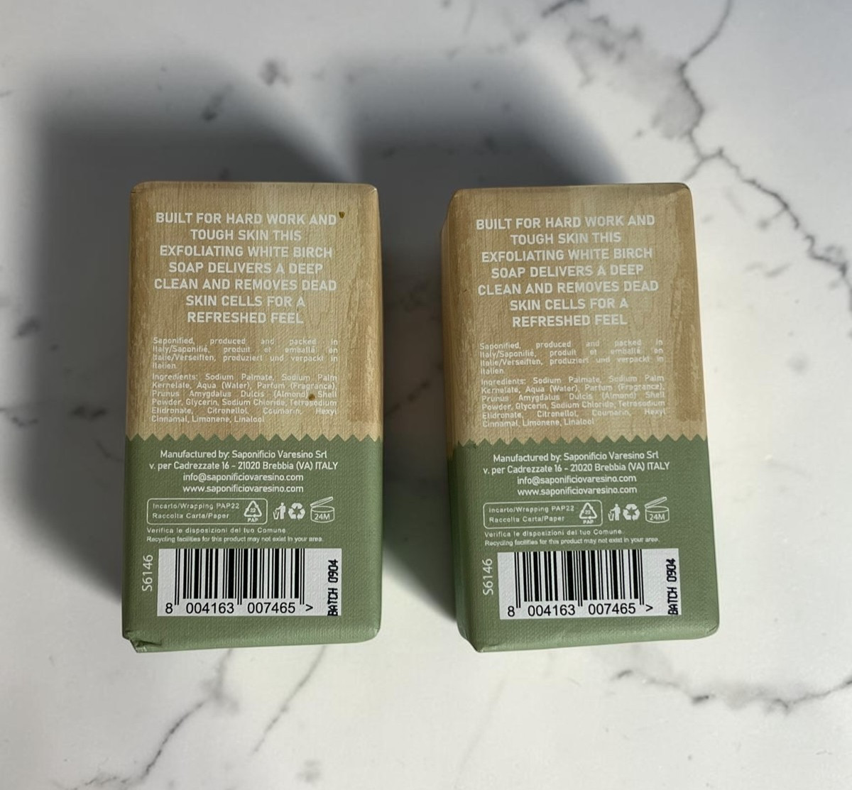 2x Italian White Birch Exfoliating Soap 300g Handmade Bath Bar Set Made In Italy