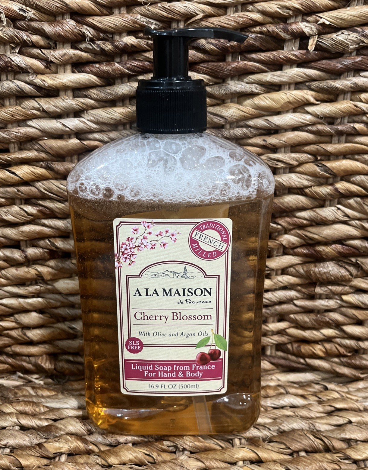 A La Maison Cherry Blossom Liquid Soap France Olive Oil & Argan Oils 16.9oz New!
