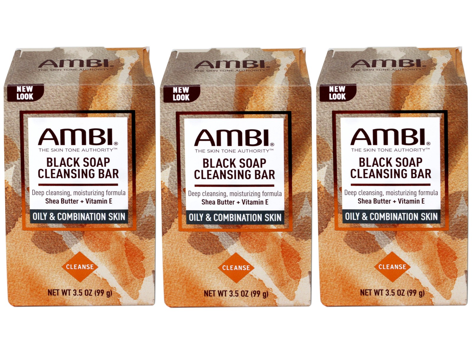 3 Pack Ambi Black Soap Cleansing Bar with Shea Butter Vit E for Oily Skin 3.5 OZ