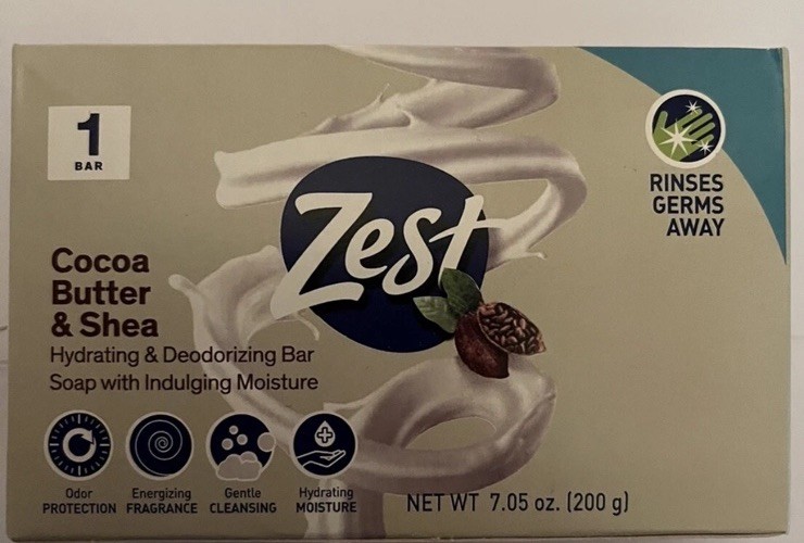 Lot of 6 Zest 7.05oz COCOA BUTTER & SHEA Hydrating & Deodorizing Jumbo Bar Soap
