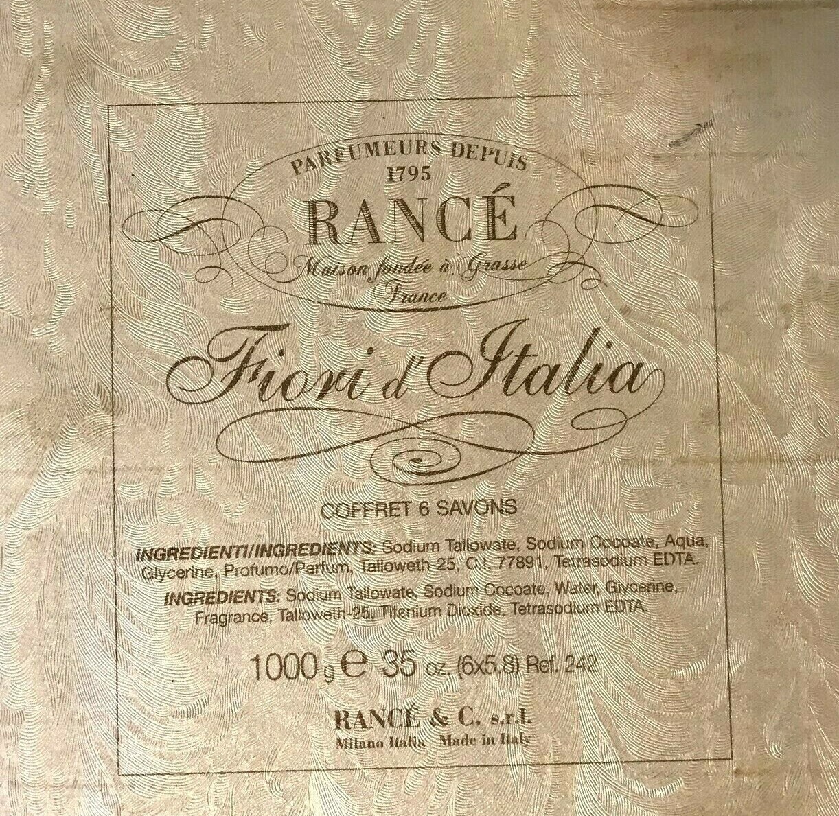 Neiman Marcus Flori D’ Italia Rance Hand Soap 4 Cakes Total WT 23.72oz NIB