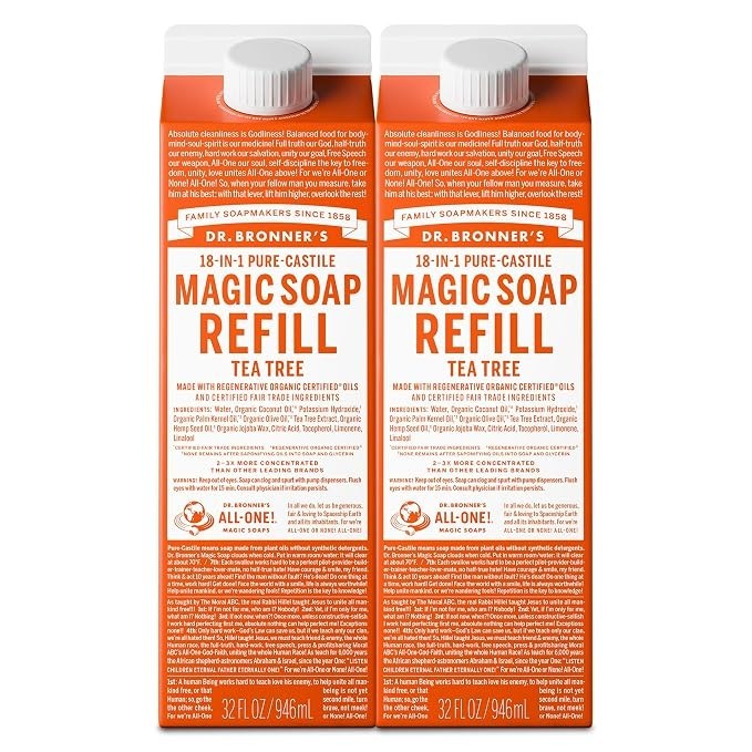 Pure Castile Liquid Soap Refill Tea Tree 32 Ounce 2 Pack Concentrated Organic