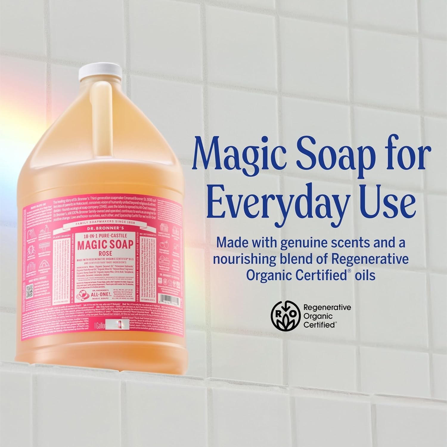 Liquid Soap Rose 8 oz Organic Oils 18-in-1 Uses Face Body Hair Laundry