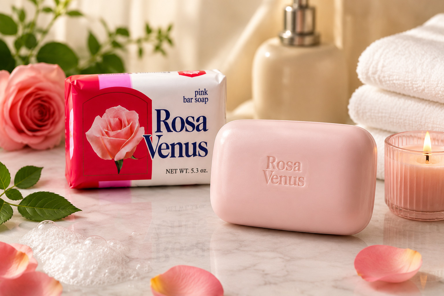 Rosa Venus Paquete de jabón en barra rosa, paquete de 6 barras Rosa Venus Jabón