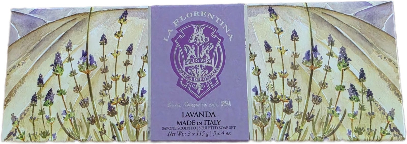 La Florentina Lavender Sculpted Soap Set Made in Italy 3x115g 4oz New NIB Sealed