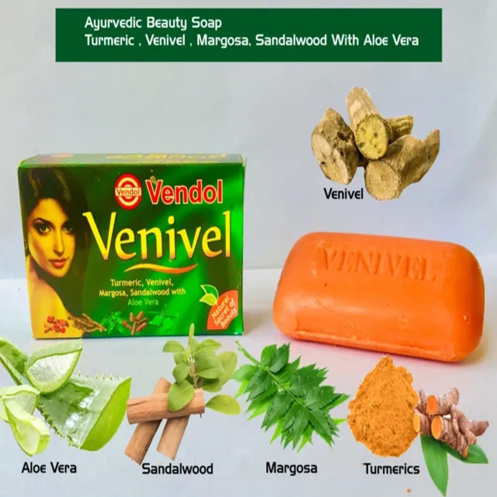 80 g *4 VENIVEL SOAP Herbal Ayurveda Beauty Soap Vendol Soap 100% Pure Natural