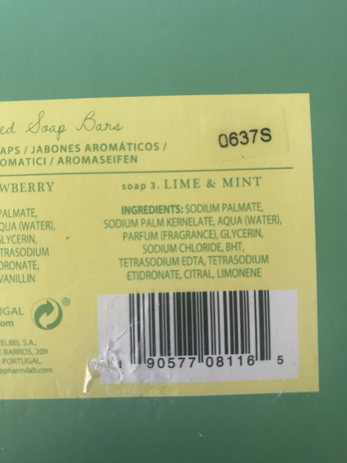 CASTELBEL Ltd. Edition Set of 3 Soap Bars Lime/Mint, Strawberry, Pineapple Honey