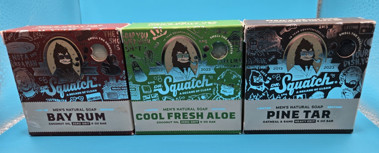 Dr Squatch 10th Anniversary Bundle Of 3; Cool Fresh Aloe, Bay Rum, And Pine Tar