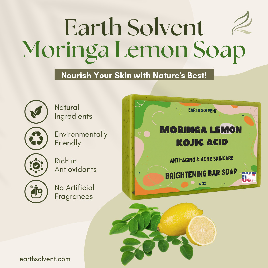 Moringa Lemon Kojic Acid Brightening Bar Soap for Acne, Wrinkles & Anti Aging