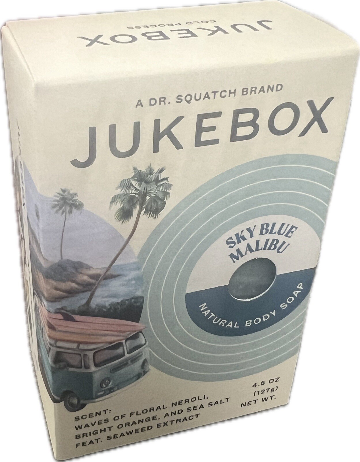 NOS Dr Squatch Jukebox Natural Body Soap Sky Blue Malibu No Scrub 4.5 oz NEW