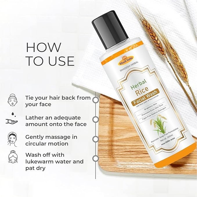 Khadi Rice Water Foaming Face Wash 200ml | Herbal Brightening Cleanser Skin