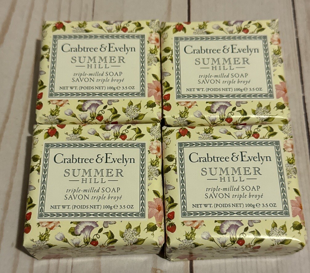 Crabtree & Evelyn Summer Hill Scented Soap Bars 3.5 oz Each Set of 4 New