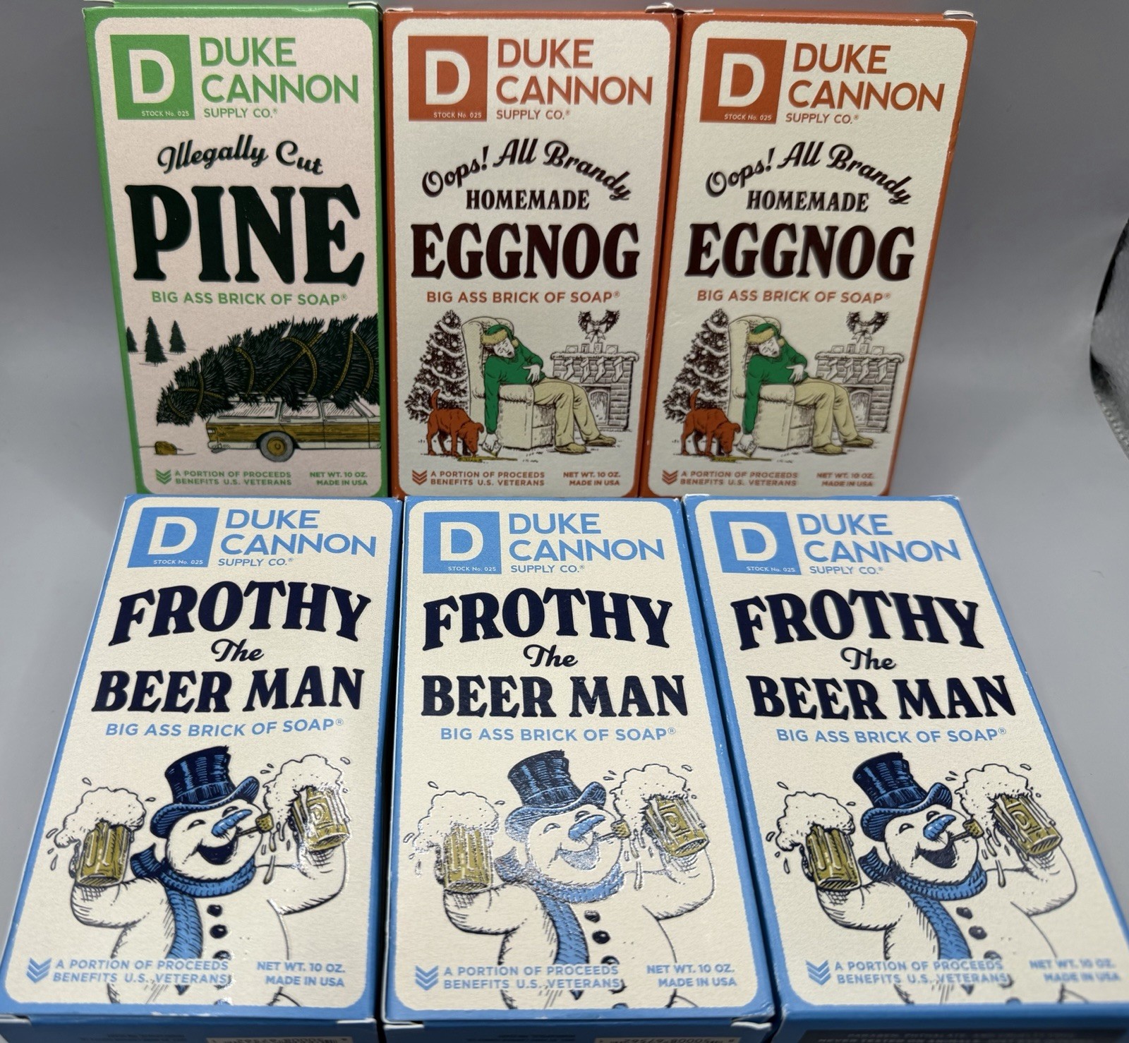 Lot Of 6 ~ Duke Cannon Big Ass Brick Of Soap Frothy The Beer Man, Eggnog & Pine