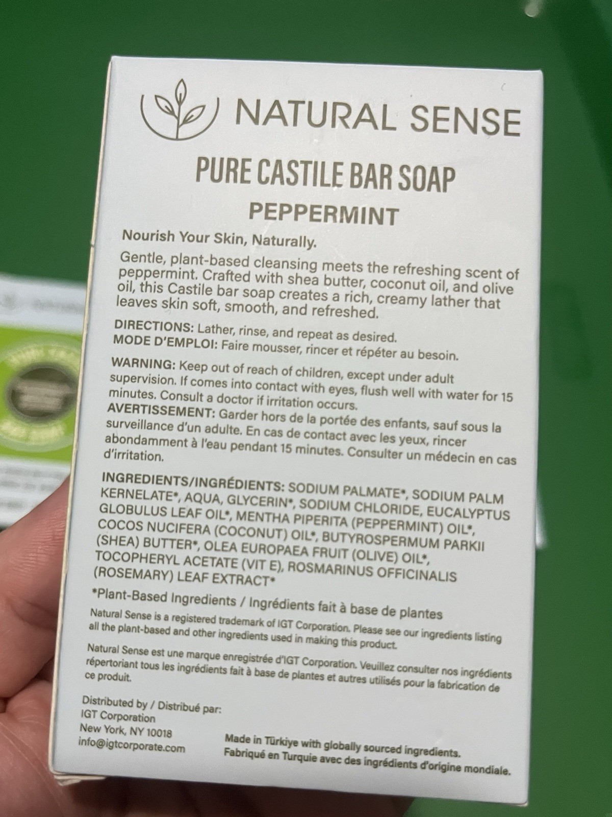 FOUR 5oz NATURAL SENSE Pure Castile Peppermint Bar Soap w Shea. Plant Based