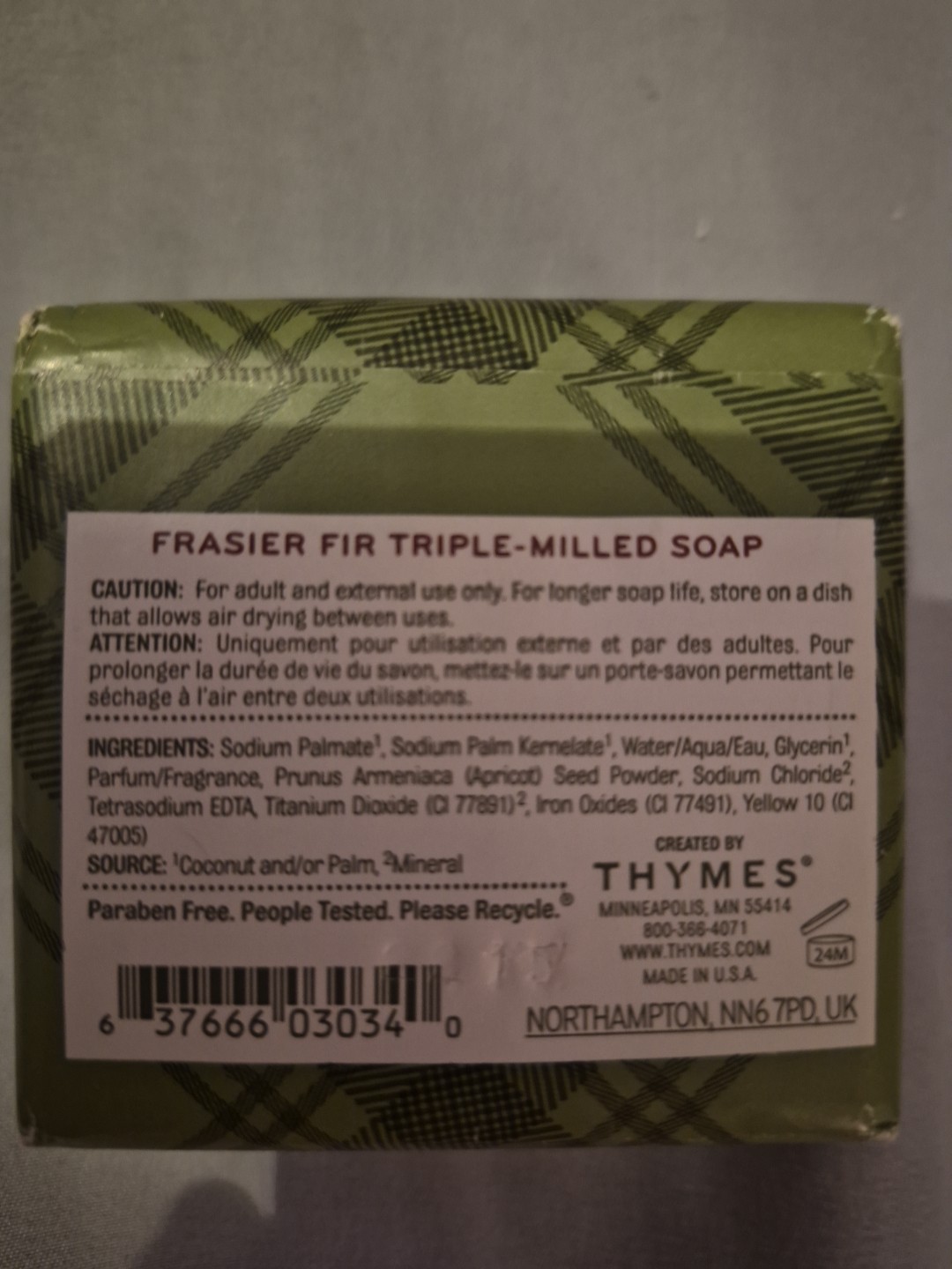 Thymes Frazier Fir Triple Milled Soap 195g NWOB