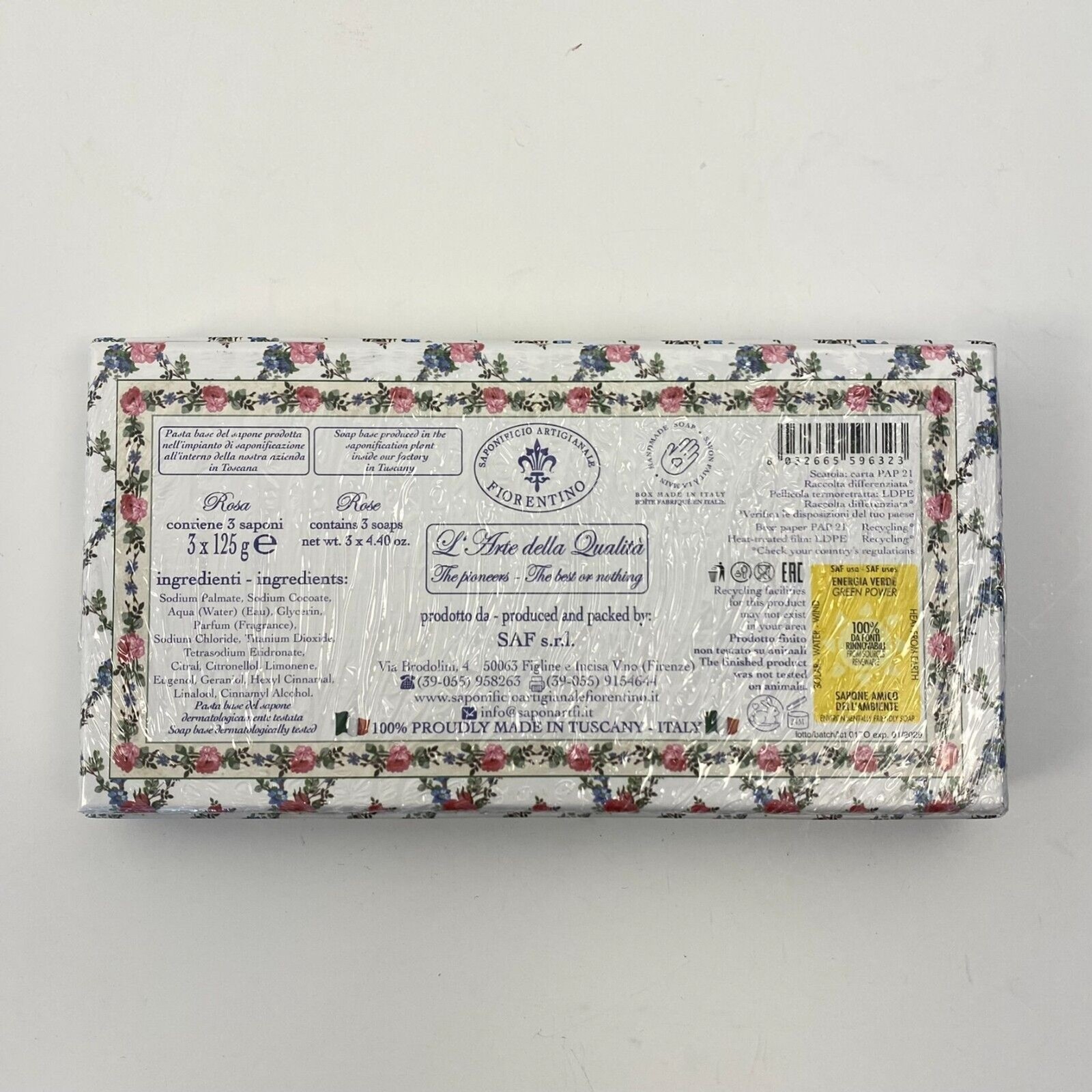 Soap 3 Bar Saponificio Artigianale Fiorentino Rose Garden 4.40 oz Each (13.20oz.