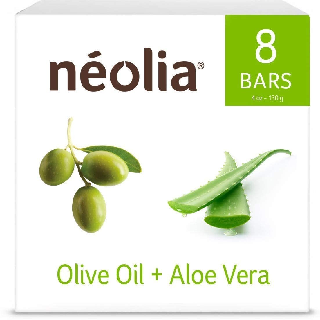 Neolia Olive Oil Soap Bar 8-Pack: Natural Moisturizing Cleanser with Aloe Vera