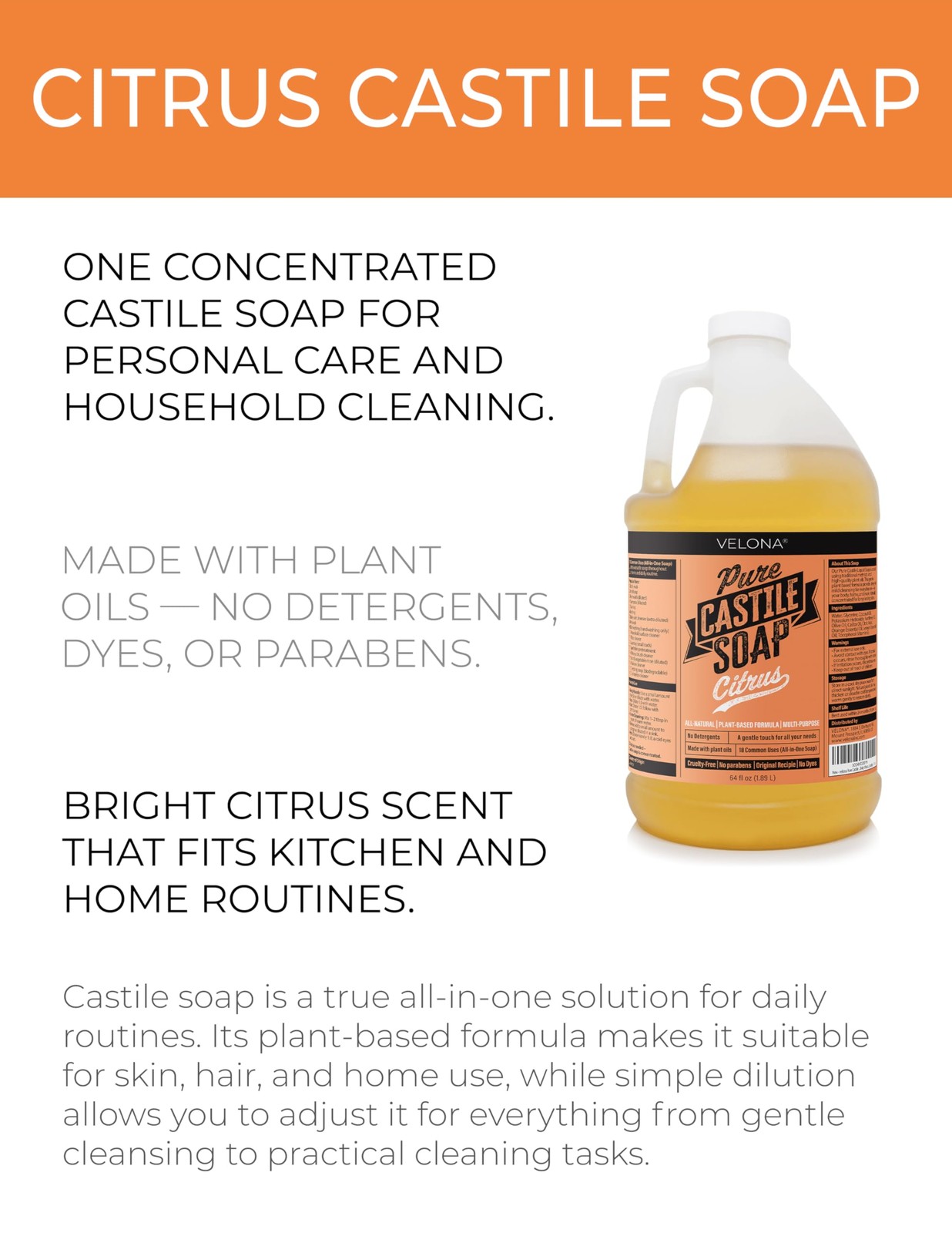Pure Castile Soap – 64 Fl oz | Mild & Gentle | , Hand, Hair, Body Wash, Laund…