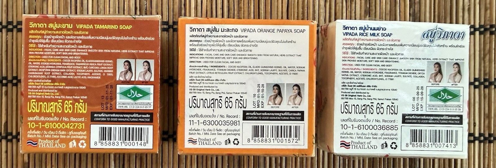 Vipada Thai Bar Soap 3 Scent Varieties (65 g each)