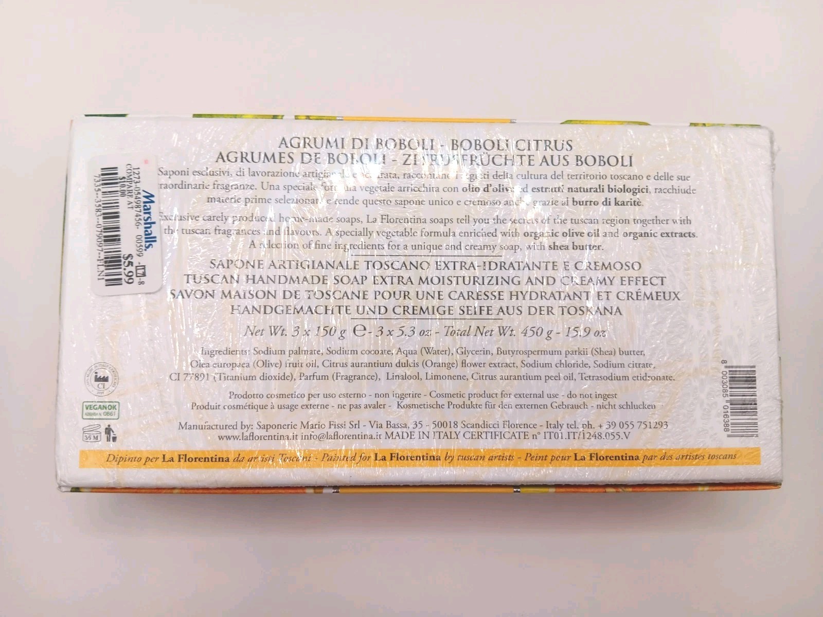La Florentina Hand Soap Set Boboli Citrus 3 Oval Bars From Italy Gift Box NIB