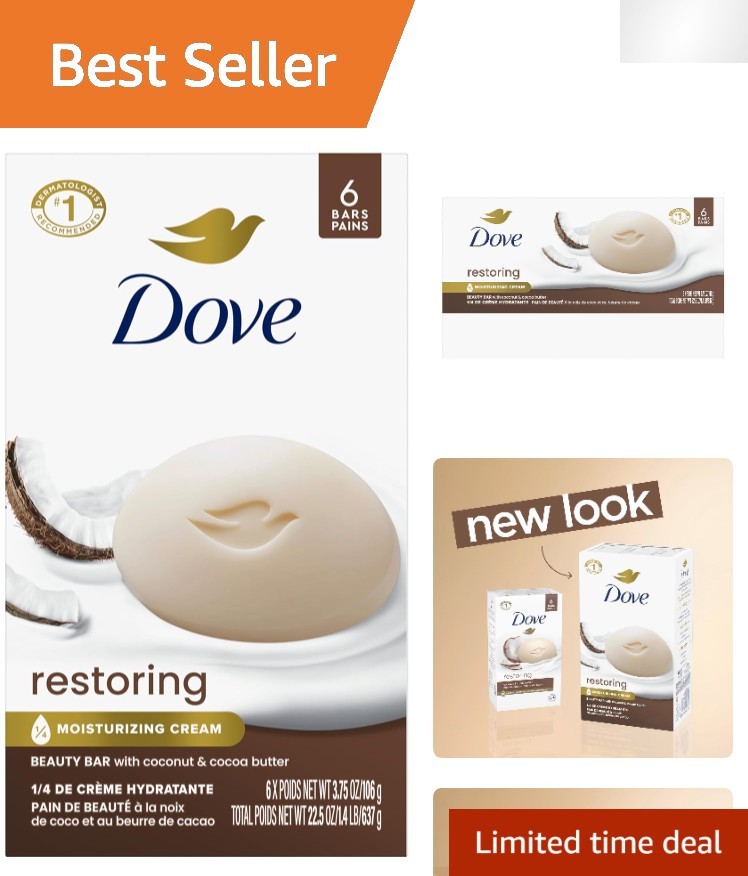 Nourishing Coconut & Cocoa Butter Beauty Bar – Dermatologist Recommended, 6 Pack