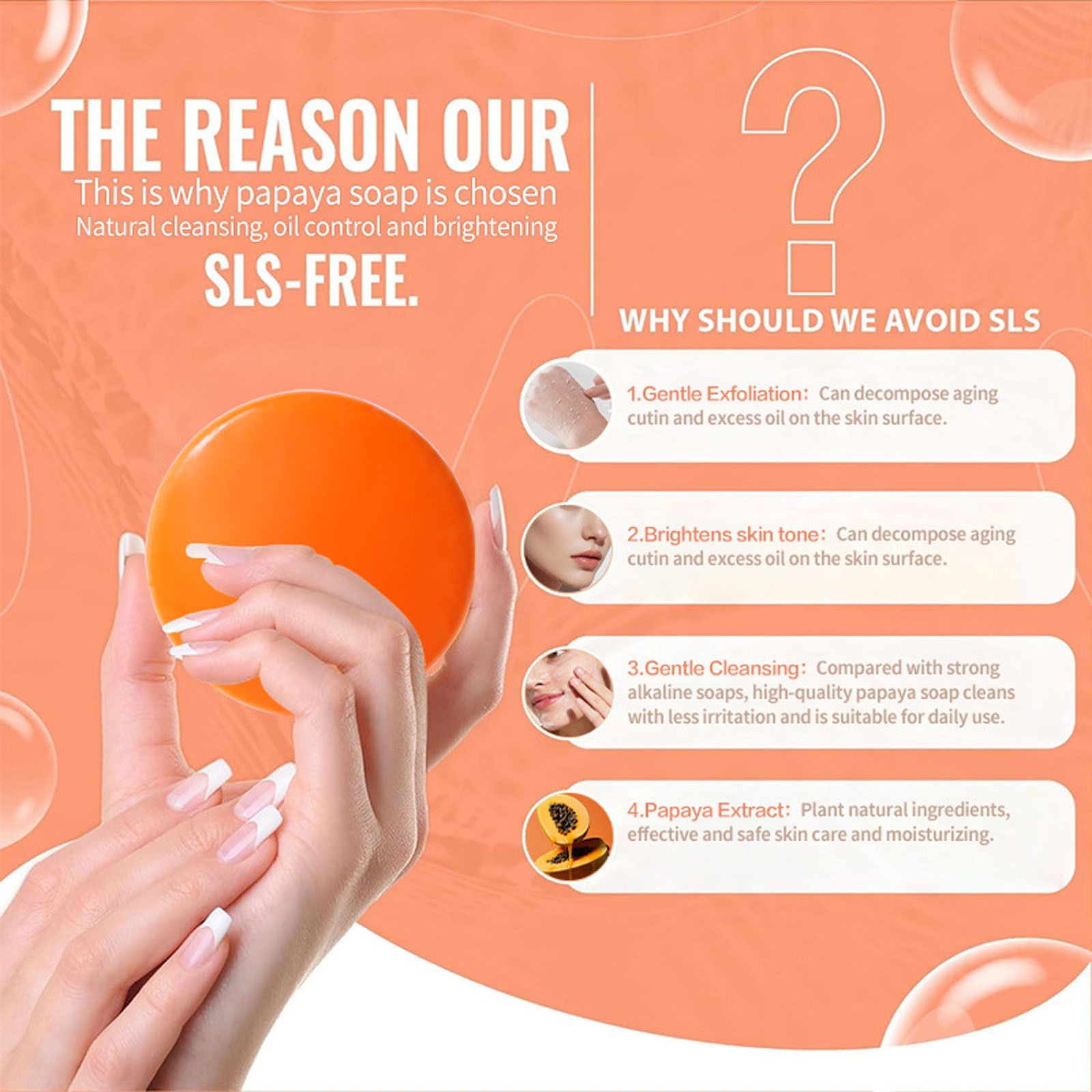 1Pcs Papaya Soap Oil Control Moisture Skin Handmade Soap for All Skin Types