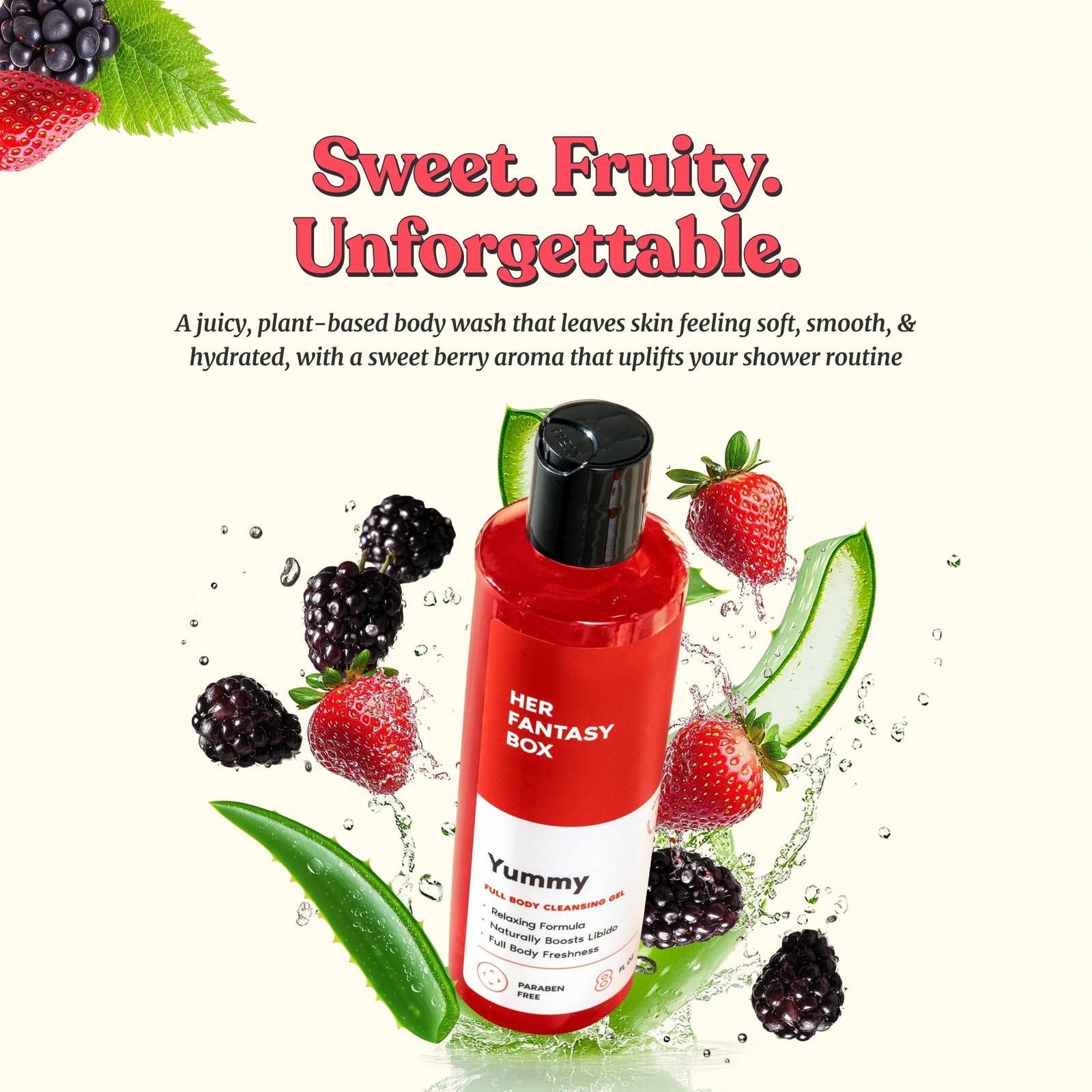 Her Fantasy Box Yummy | Body Wash – Indulgent, 8 Fl Oz (Pack of 1), Red