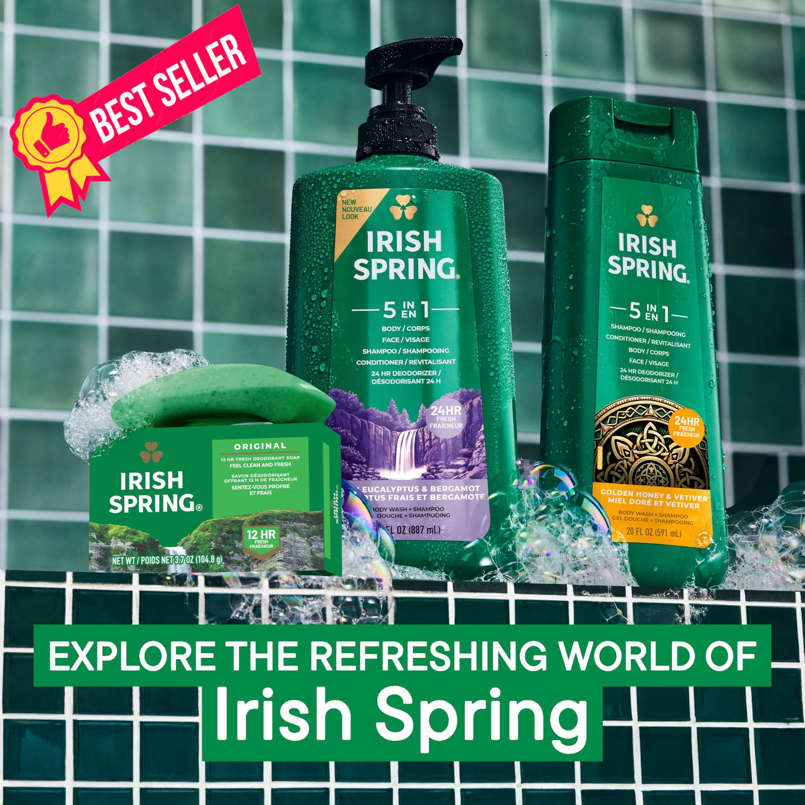 Irish Spring Bar Soap for Men, Original Clean, 3.75 Ounce (Pack of 24), Green