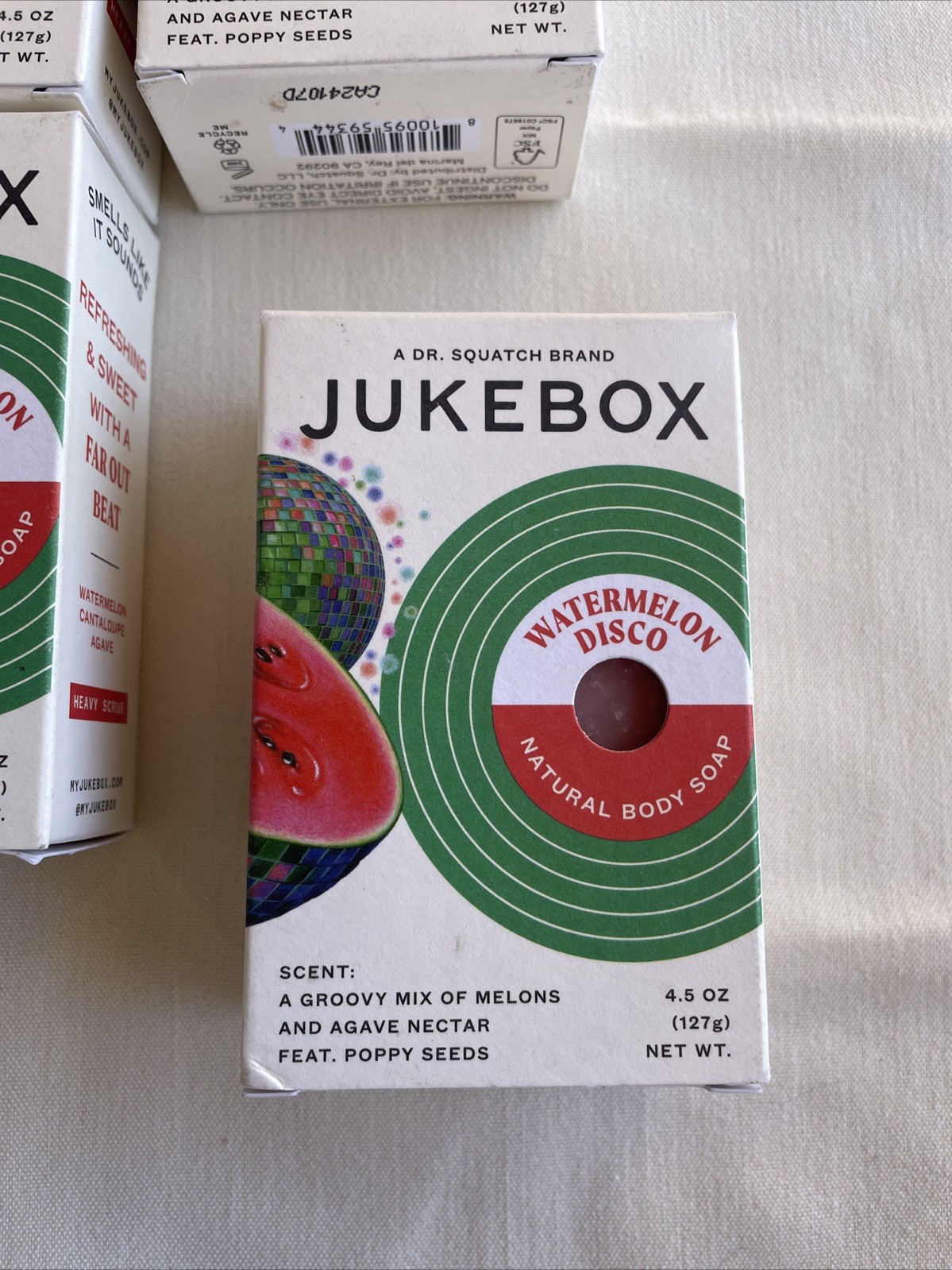 Lot Of 4 JUKEBOX Watermelon Disco Body Soap W/ Poppy Seeds 4.5oz/bar Dr. Squatch
