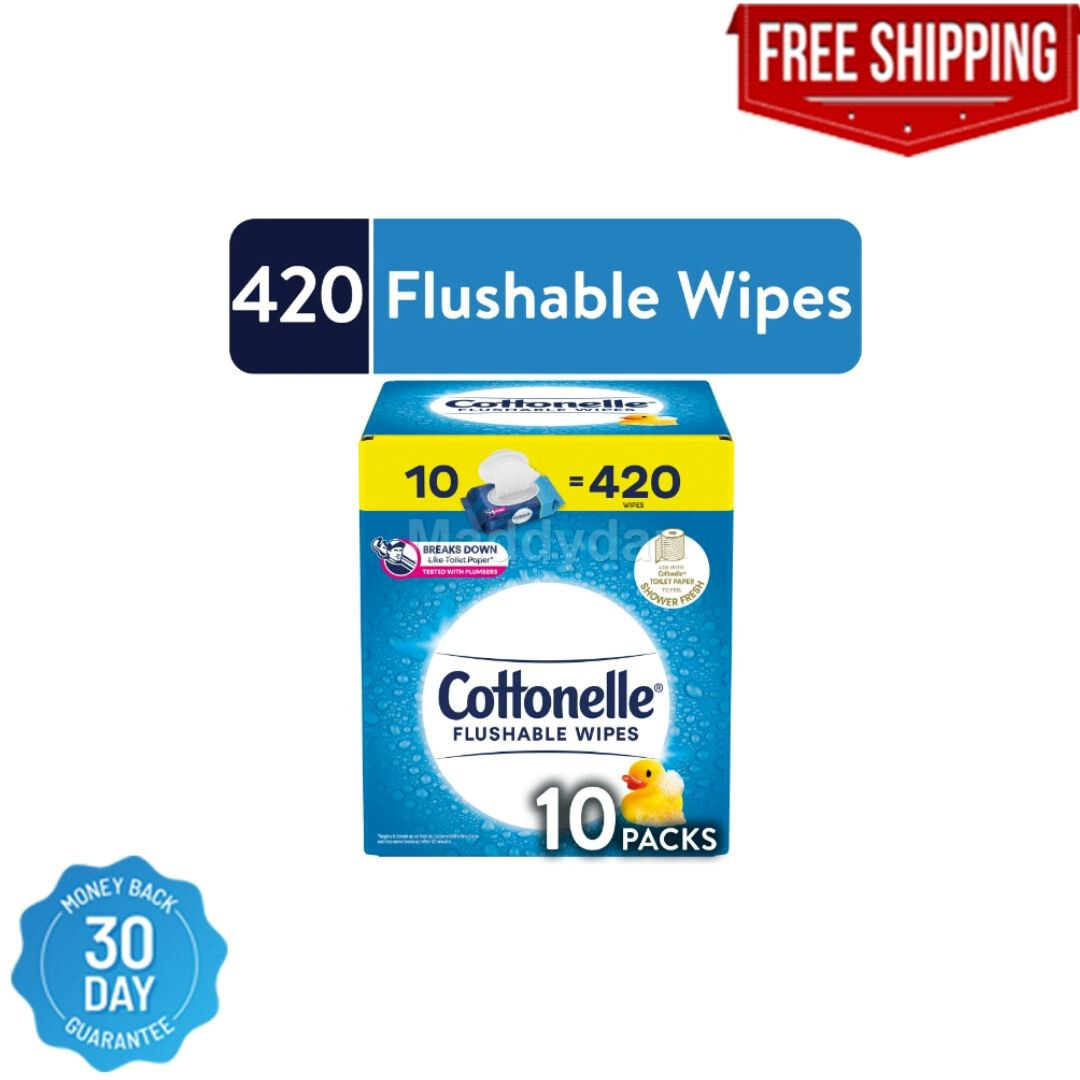Cottonelle Flushable Wet Wipes – 10 Flip-Top Packs, 420 Total Flushable Wipes