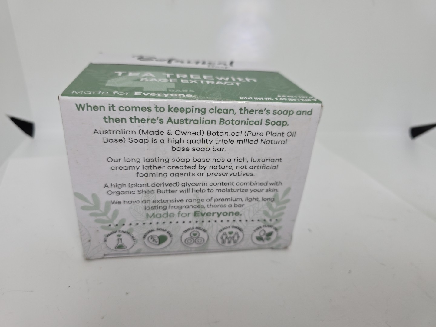 Australian Botanical Soap TEA TREE with SAGE EXTRACT 4 Soap bars 6.6oz each.