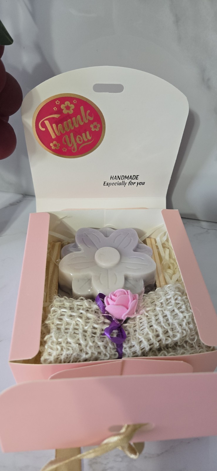 Handmade Rice Soap Gift Set – with Bamboo Soap Dish & Exfoliating Soap Saver Bag