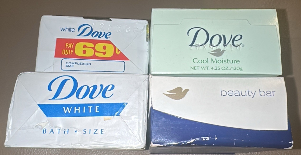 Vtg Mixed Dove Bars, 2-White, 1-Cucumber & Green Tea, And 1-White Beauty Bar-NOS