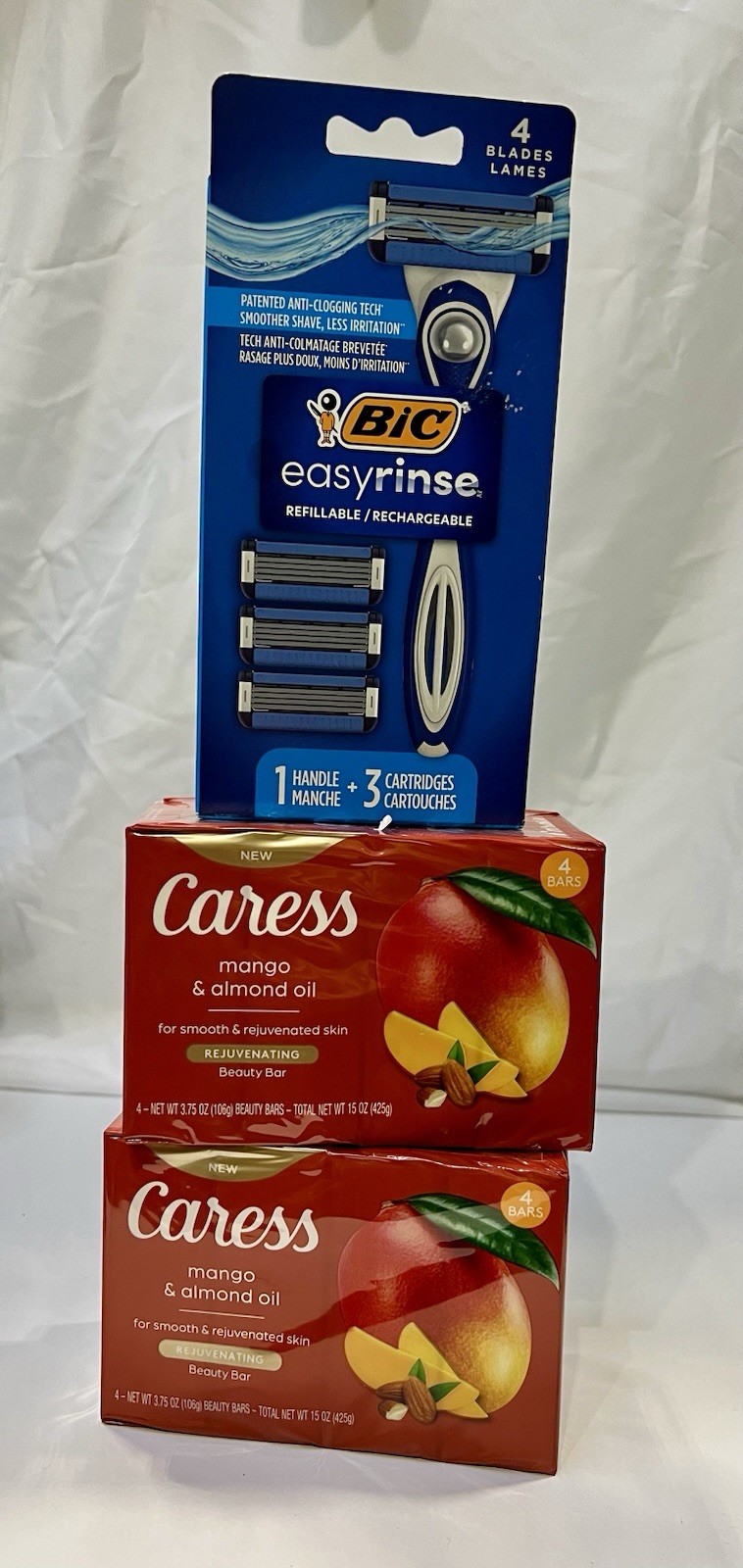 2x 4-Pack Caress Beauty Bar – Mango & Almond Oil – NEW w/Bic Razor