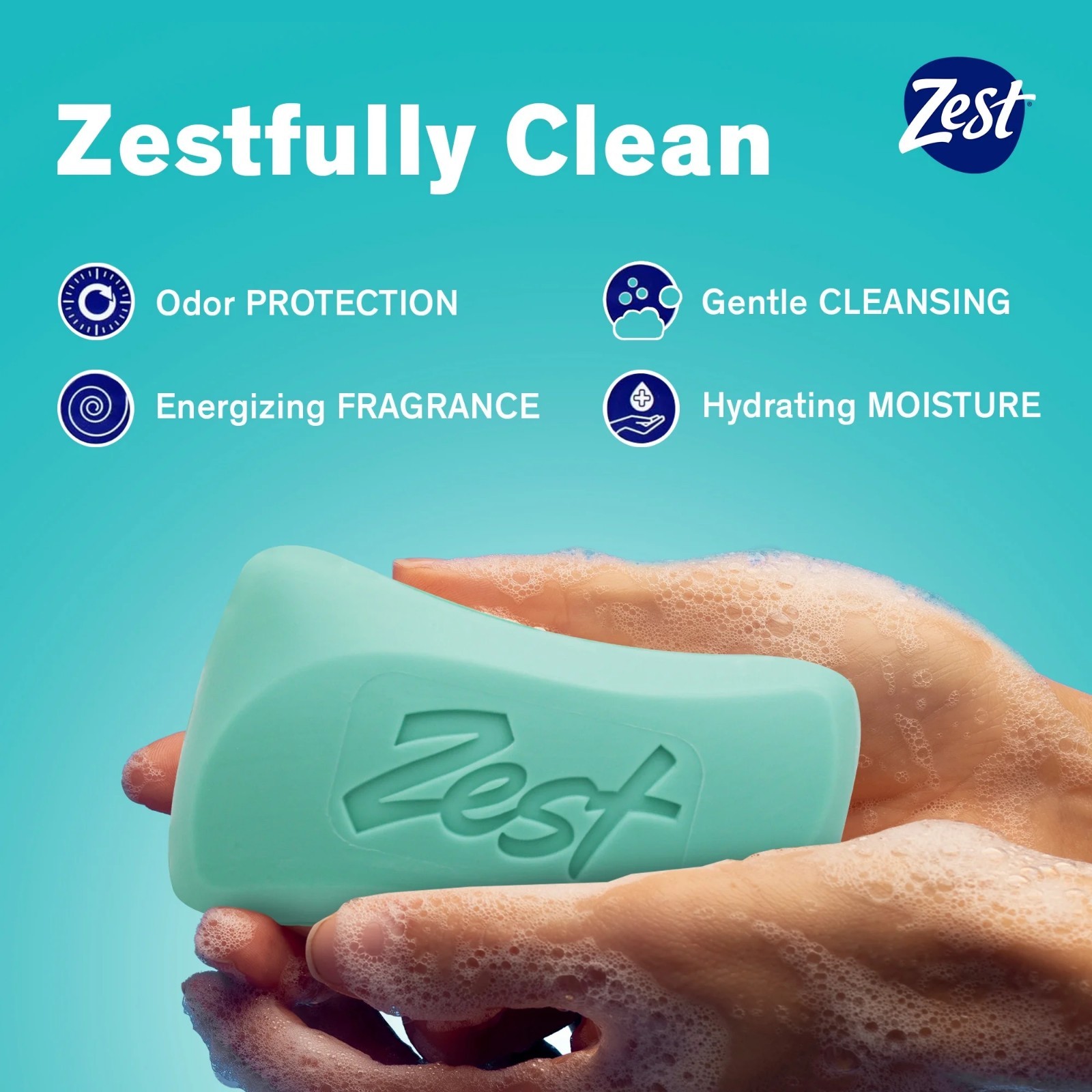 Zest Deodorant Bar Soap, Hydrating Moisture for All Skin Types, Aqua, 4 oz, 8 Ba