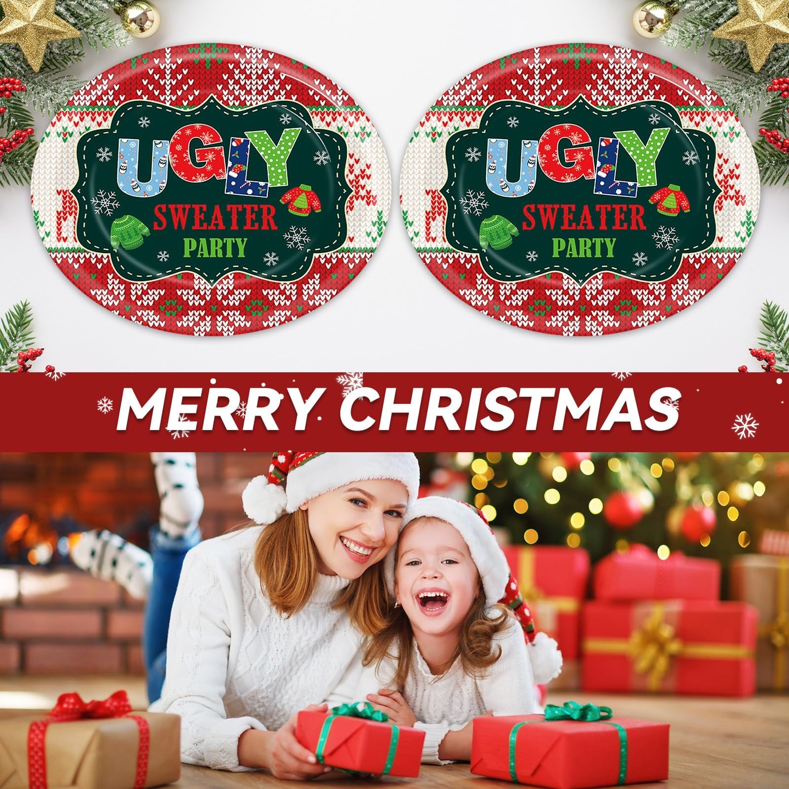 50PCS Christmas Ugly Sweaters Oval Paper Plates Merry Christmas Plates Tablew…